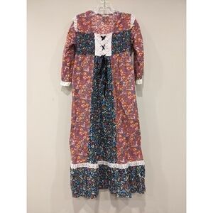 Vintage Union Tag 70's Prairie Patchwork Floral Tie Back Dress Size 6
